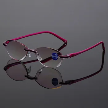 +1.0 +1.5 +2.0 +2.5 +3.5 +4.0 Új keret nélküli Anti-kék Fény Olvasó Szemüveg Nők, Hölgyek Piros Keret Távollátás Szemüveg Keretek
