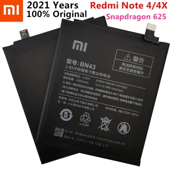 100% Orginal BN43 4000mAh akkumulátor A Xiaomi Redmi Megjegyzés: 4X / 4. Megjegyzés: globális Snapdragon 625 Magas Minőségű BN43 Akkumulátor