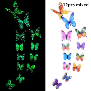 12db Világító Pillangó 3D Fali Matrica Szobában Színes Pillangók Izzó Fal Matrica lakberendezés DIY Tapéta Matrica Dekoráció