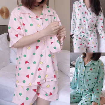 1Set Zsírkréta Shin-chan Hálóruházat Szabadidős Viselet Homewear Kényelmes Pamut Lélegző Lányok Forró Eladó Nők Magas Minőségű Pizsama