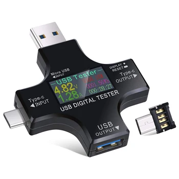 2 az 1-ben C Típusú USB-Teszter Színes kijelző LCD Digitális Multiméter, USB-C Feszültség Aktuális Voltmérő Ampere Voltmérő Érzékelő