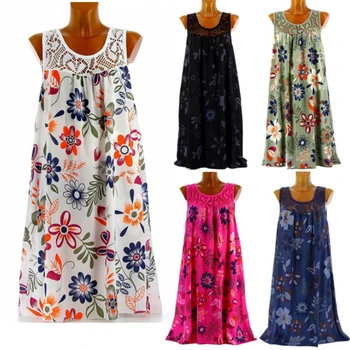 2020 Női Nyári Ruha Bohém Stílus virágmintás Strand Ruha Tunika nyári Ruha Laza Mini Party Ruha Vestidos Plus Size 5XL