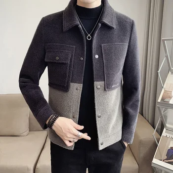 2021 Télen Gyapjú Dzseki Férfi Slim Fit Splicing Alkalmi Üzleti Ballonkabát Szociális Streetwear Kabát Széldzseki Férfi Ruházat