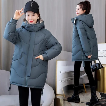 2021 Téli Női Kabátok Kényelmes Divat Alapvető kabát Kabát Nő Alkalmi Hosszú Zubbonyok Kapucnis Téli Le pamut Női Kabát