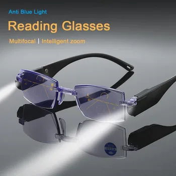 2021 Unisex Progresszív Multifokális Anti-kék Fény Olvasó Szemüveg LED Szemüveg Zoom Nagyító Távollátás Szemüveg