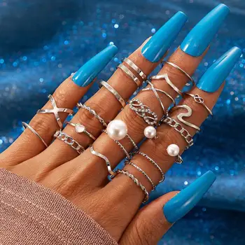 2021 Új 19pcs Trendi Bohém Midi Csülök Gyűrűk Állítsa be a Nők a Divat Fél Bohém Ékszerek Gyöngy Gyűrű