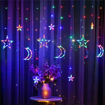 220V Hold, Csillag LED Tündér String Fények Függöny Fények Garland Karácsonyi Dekoráció az Otthoni Szoba Esküvői Dekoráció Karácsonyi Fények