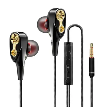 3,5 mm-es Fülhallgató Mikrofonnal Kettős Meghajtó Vezetékes Sztereó Fülhallgató In-ear Sport Hordozható Fülhallgató In-Ear Egyetlen Hangszóró