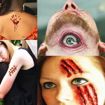 30DB Halloween Matrica Tetoválás Vízálló Ideiglenes Zombi Hölgy Nők 3D-s Valóság Vámpír Vér Heg Heg Smink Sérülés Tetoválás