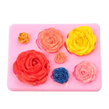 3D-s Rózsa Virág Szilikon Fondant Penész Torta Dekoráció Csokoládé Sütés Eszközök 7Flowers Forma
