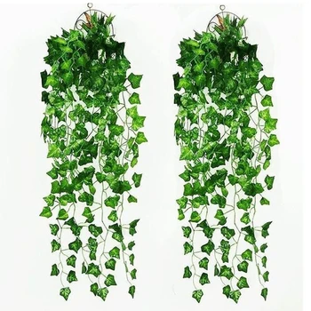 3Pcs 2.2-2.4 M a Mesterséges Zöld Borostyán Levelek Garland Szőlő Lombozat Műanyag Növények Örök Rattan Levél Esküvői Dekoráció, lakberendezés
