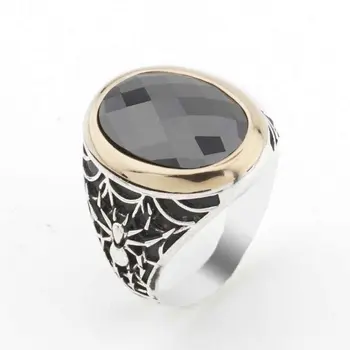 925 Sterling Ezüst Gyűrű, a Férfiak a Fekete Cirkon kővel, Pók Design