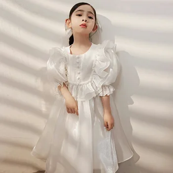 A gyerekek Fehér Virág Lány ruhák Esküvő Vintage Gyermekek spanyol Keresztség diszkógömböt Tinédzserek Este Fél Báli Ruhák