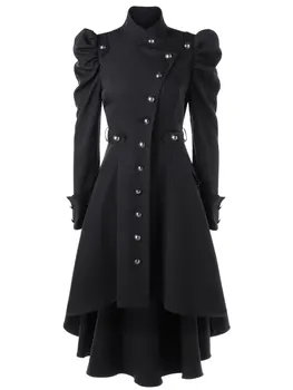 A nők Steampunk Gótikus Téli Kabát, Hosszú Ujjú Kabát, kalap Cosplay Jelmez, Fekete Kabátban Középkori Nemes Bíróság Hercegnő Outwear