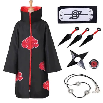 Az Anime a NARUTO Cosplay Jelmezek Akatsuki Uchiha Itachi Vörös Felhő Köpeny Halloween Kabát Kimonó Fejpánt Nyaklánc Kunai Shuriken Készlet