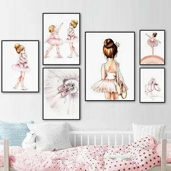 Balett-Táncos Lány Cipő Hercegnő Korona Szivárvány Szerelem Wall Art Vászon Festmény Északi Poszterek, Nyomatok, Fali Képek, Gyerek Szoba Dekoráció
