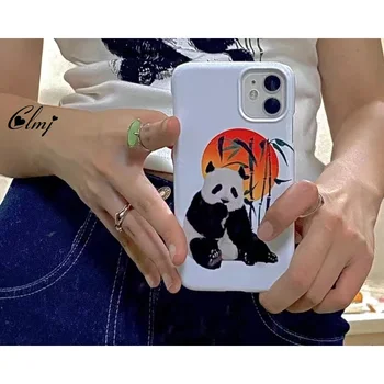 Clmj Cuki Panda Telefon tok iPhone 13 12 11 Pro X XS XR 7 8 Plusz Állat Bambusz Nap Telefon Esetében Fehér Szilikon Puha Borító Y2K