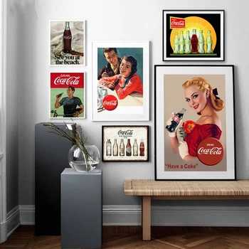 Cola Ad A Régi Poszterek, Nyomatok, Pub, Bár Retro Fali Dekoratív Cola Pin-Up Lány Art Kép, Vászon Festmény Konyha Dekor