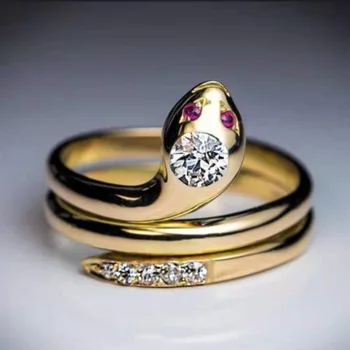 Divat Arany Színű Kígyó Gyűrű a Nők Lány Állítható Gyönyörű Fényes Cirkónia Ujj Gyűrű Esküvői Ékszer Ajándék
