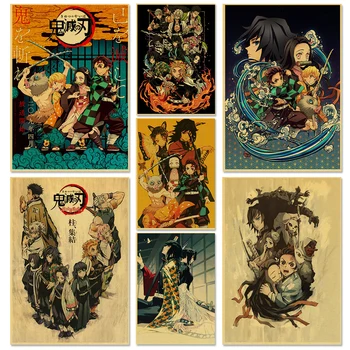 Démon Vadász Nátronpapír Plakátok Kimetsu Nem Yaiba Tanjirou Nezuko Zenitsu Kyoujurou Anime Fali Dekor Posztert, Festményt, Képek