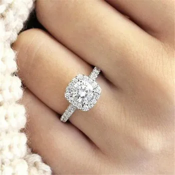 Ekopdee koreai Luxus Geometriai Tér Cirkon Gyűrűk A Nők, Habzó CZ Crystal Zenekar Gyűrű, Menyasszonyi Esküvői Divat Ékszer Ajándék