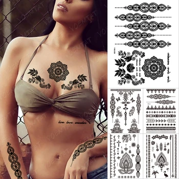 Fekete, Fehér, Indiai Törzsi Menyasszony Henna Mandala Ideiglenes vízálló Tetoválás Matrica Lotus Mehndi Csipke Hamis Body Art A Nők
