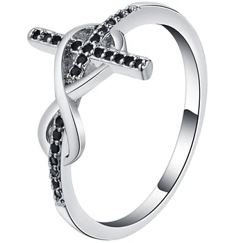 Forró eladó új design kereszt ezüst-fekete szín cirkon a nők esküvői, eljegyzési gyűrűk, raktáron Engedély