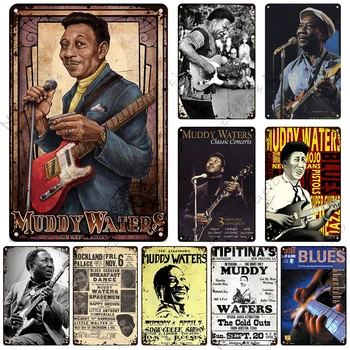 Gitáros Muddy Waters Fém Tin Bűn Retro Plakát Fém Jelek, Bár, Klub, Fém Plakett Dekoratív Tábla Vintage Fém Fali Tányér