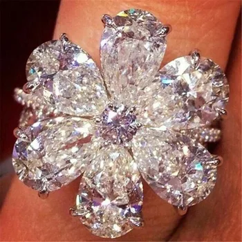 Glamour kényes virág alakú átlátszó cirkon női gyűrű fél ékszerek klasszikus kiegészítők, divat eljegyzési gyűrűt