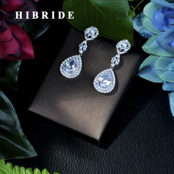 HIBRIDE Luxus Fityeg Hosszú Fülbevaló Női Esküvői vízcsepp Cirkónia Fülbevaló Party Ajándékok E-25