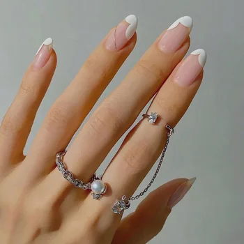 HUANZHI 2020 Korea Új Trend Édes Gyöngy Cirkon Fém Lánc mutatóujját Nyitva Közös Gyűrű a Nők, Lányok Forró Parti Ékszer Ajándék