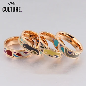 Kerámia Gyűrűk, Színes Design Zománc Stílus Rozsdamentes Acél Arany színű Gyűrű Lány Ajándék