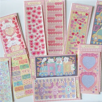 Koreai INS Aranyos Rózsaszín Lézer Képkeret Sorozat Matrica DIY Scrapbooking Idol Kártya Album Írószer Dekoráció Aranyos Matricák