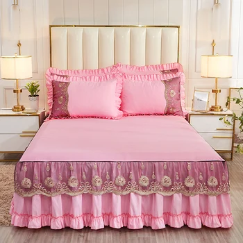 Koreai Romantikus Csipke Ágynemű, ágytakaró Huzat Pamut csúszásgátló ágytakaró Hercegnő Ágytakaró Otthon Dekoratív Királynő King Size