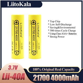 LiitoKala Lii-40A 21700 4000mah Akkumulátor lítium-40A 3,7 V 10C mentesítés Nagy teljesítményű akkumulátorok Magas Lemeríti az Akkumulátorokat