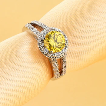 Luxus Hercegnő Vágott Sárga CZ Kristály Gyűrű Micro Burkolt Tiszta Cirkon 3 Réteg Magas Csiszolt Nők Esküvői Gyűrű Méret 6-10