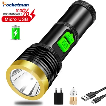 Magas lumen LED-es Elemlámpa, Hordozható Zseb Elemlámpa 3 Mód USB Tölthető Zseblámpa Vízálló Zseblámpa Lámpa Akkumulátor
