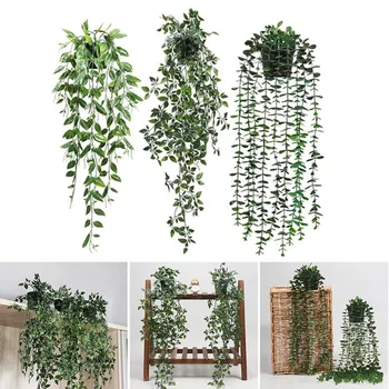 Mesterséges Ivy Hamis Lombozat, Virág Lóg Garland Növény Dekoráció A Műanyag Edény Lóg Cserepes Haza Szekrényben Zöld Növények