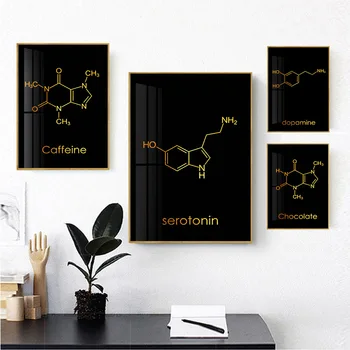 Minimalista Festmény Szerotonin, Dopamin Molekula Vászon Poszter Nyomtatás Kémia Tudomány Wall Art Képek Laboratóriumi Dekoráció