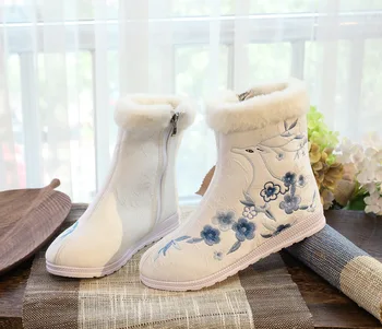Mágikus szarvas 2021 tavaszi, őszi Hanfu női csizma etnikai stílus gyapjú pamut cipő antik hímzett csizma