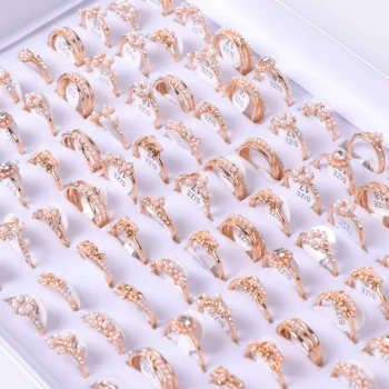 Nagykereskedelmi 10db/sok Retro Gyöngy Geometriai Fém Gyűrűk Nők Mix Stílus Divat Ékszerek Fél Ajándék