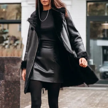 Női szőrme gallér bundát 2021 téli új fekete design, divat, hosszú ujjú bundát alkalmi női ruha
