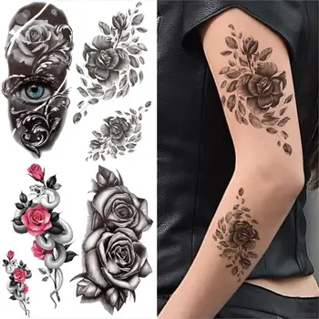 Reális Szem Rózsa Virág Ideiglenes Tetoválás A Férfiak a Nők Démon Szeme Mambát Hamis Tetoválás DIY Vízálló Hüvely Tetoválás Matrica