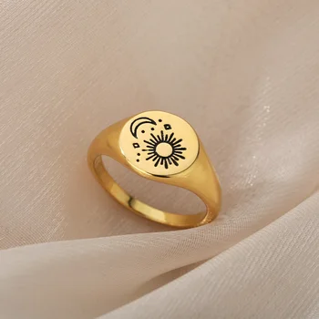 Rozsdamentes Acél Tarot Kártya Gyűrűk A Nők Jó Szerencse Amulett, Hold Nap Gyűrű Fél Ujj Gyűrű Vintage Ékszer Ajándék Bague