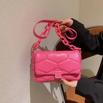 Rózsaszín kis négyzet táska luxus márka designer táska kézitáska lady divat lady pu messenger bag akril lánc messenger táska