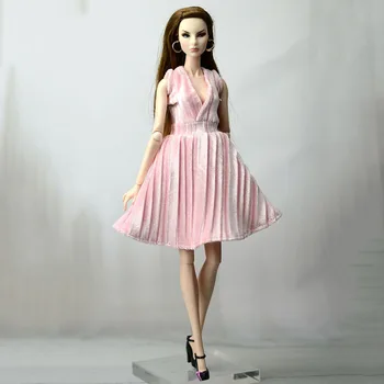 Rózsaszín, V-Nyakú Elég Dress Barbie Baba Divat Party Ruha, Ruhák Ruhák Barbie 1/6 BJD Babák Kiegészítők Gyerek Játék