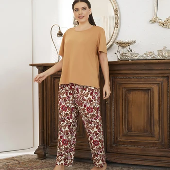 Rövid Ujjú Felső Plus Size Pizsama Peignoirs A Nők Otthon Öltöny Hálóruházat Amerika Női Ruházat 2 Darab Készletek Hosszú Nadrág Nagy
