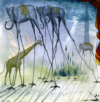 Salvador Dali Elefántok művészeti reprodukció festés selyem művészi Nyomatok Wall Art Nappali Hálószoba Decor