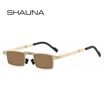 SHAUNA Ins Népszerű Divat Összecsukható Fém Napszemüveg Női Retro Téglalap Trend Férfiak Árnyalatok napszemüvegek UV400