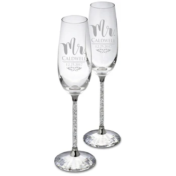 Személyre szabott Esküvői Szemüveg Ajándék Doboz pezsgőspoharak Kristályos Fél Pohár Gravír Copas De Cristal RR2119
